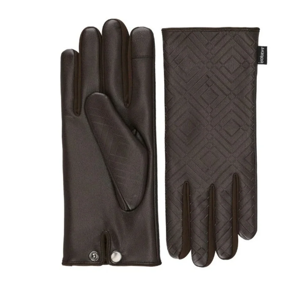 Women's  Isotoner Embossed Faux Leather Touchscreen Gloves- Brown Size S/M